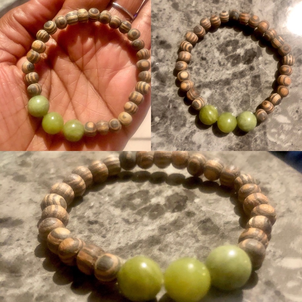 Marble Wood & Green beaded Bracelet
